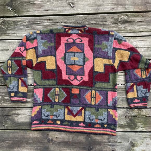 womens waliki 100% alpaca wool geometric sweater button down Large - Picture 2 of 16